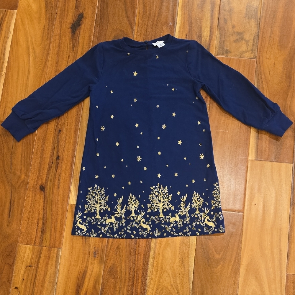 Crewcuts Navy/Gold Holiday Dress Size XS (4-5)
